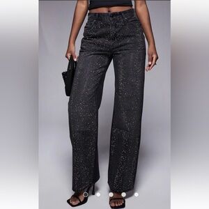 River Island embellished relaxed straight leg jeans in black